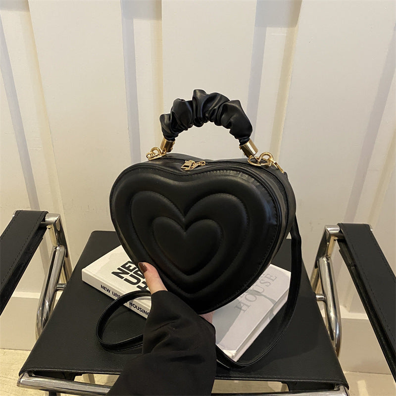 Indentation Simple Heart-shaped Cute Solid Color Heart Shopping Fashion Pleated Women's Shoulder Bag